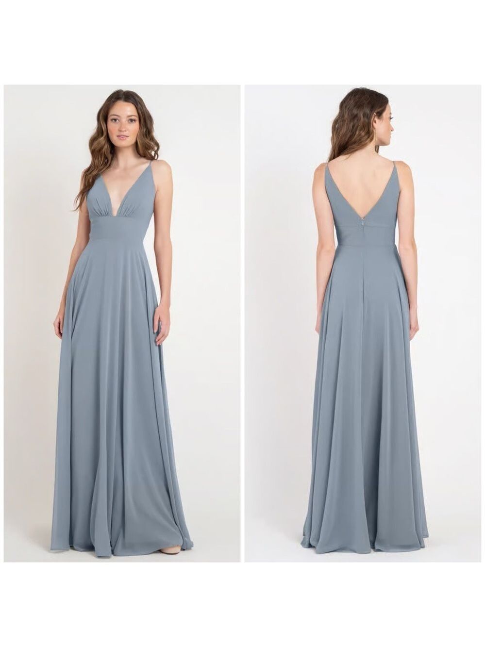 Jenny Yoo Brady Chiffon V-Neckline Maxi Dress in Mayan Blue